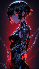Wall Mural - Portrait of an anime style cyberpunk female ninja warrior on a dark moody and atmospheric background
