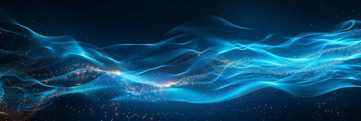 Wall Mural - blue orange glowing light path trail., The concept of technology and information transfer. Abstract digital background. Optical fiber of digital communication. Vector illustration on a dark background