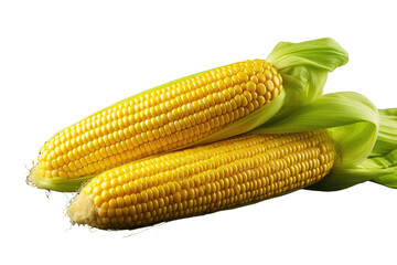 Golden Harvest: Two Ears of Corn on Transparent PNG Background.