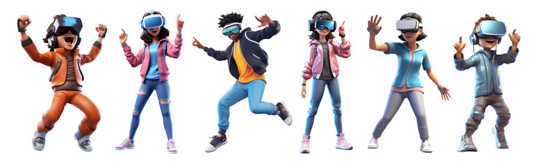 Wall Mural - People wearing VR goggle png element set on transparent background