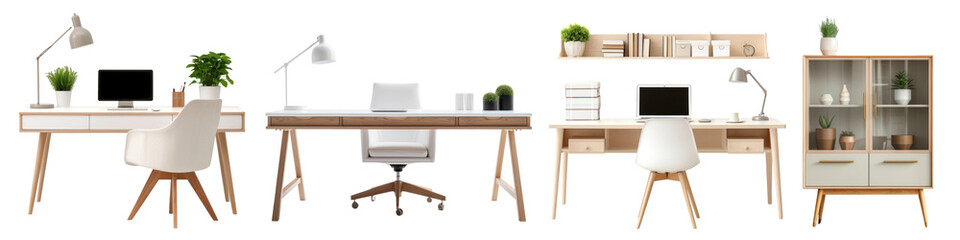 Wall Mural - office furniture png element set on transparent background