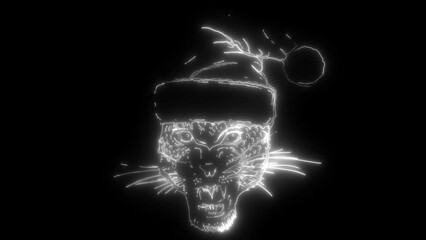 Sticker - white silhouette of Leopard with Santa Hat on black background