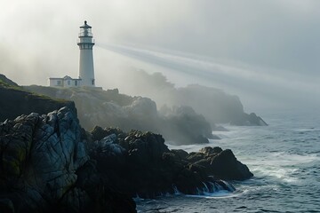 Wall Mural - lighthouse in the fog