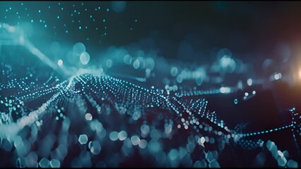 Aufkleber - Cyberspace with particles and digital data network connections. High-speed data connection and data analysis technology.