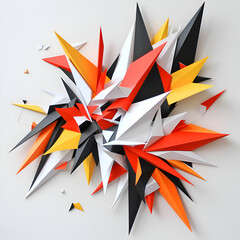 Wall Mural - a piece of art made of paper with a lot of triangles and a red and yellow center. the piece is abstr