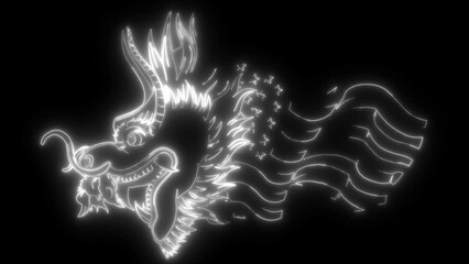 Poster - white silhouette of Head of a Chinese Dragon on black background