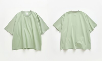 Sticker - Oversized Tshirt Mockup in Sage Green pastel on white isolated background, front view Tshirt Mock Up