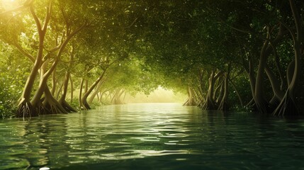 Poster - Tranquil Mangrove Forest Waterway in Sunlight