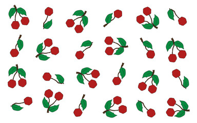 Wall Mural - Seamless pattern with Cherry isolated white background. Doodle Simple Cherry ornament. Artistic vector can used bed linen, fabric, textile print design. Editable stroke. EPS 10