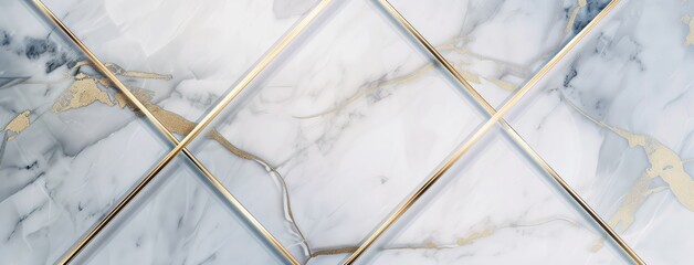 Wall Mural - Luxurious White Marble Tiles with Golden Accents