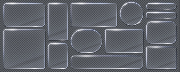 glass light frames and borders. realistic 3 vector transparent glass or plastic plaques in shape of 