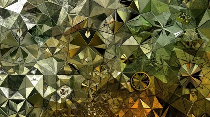 Wall Mural - a captivating geometric abstract background with intricate polygons and patterns in shades of olive 