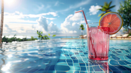 Wall Mural - A cool drink awaits you by the pool, perfect for a refreshing summer break.