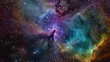 © muhammad - A captivating nebula cloud filled with a kaleidoscope of colors, set against a glittering star-studded night sky in a distant galaxy.