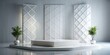 © wasan - Minimalistic white stage display scene with a modern geometric platform base