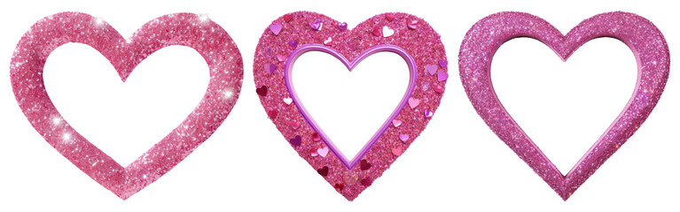 Wall Mural - pink glitter heart frames png element set on transparent background