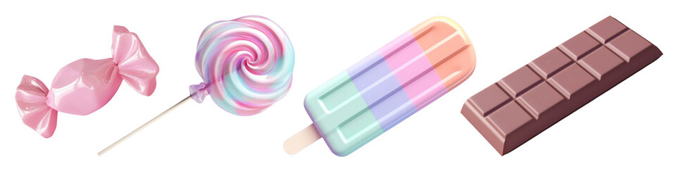 Wall Mural - 3d sweets png element set on transparent background
