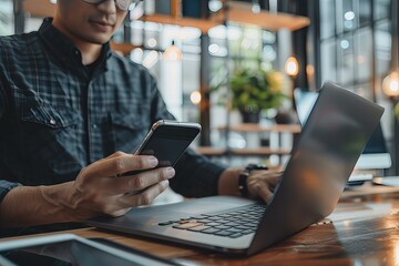 Poster - Person using cell phone at table