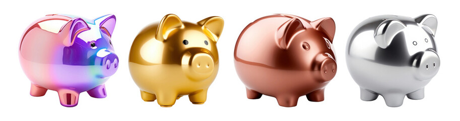 Wall Mural - 3d piggy banks png element set on transparent background
