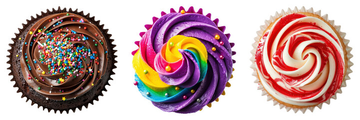 Wall Mural - Cute top view cupcake png element set on transparent background