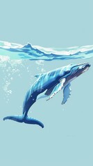 beautiful illustration of a whale swimming underwater, showing the majestic nature of marine life in