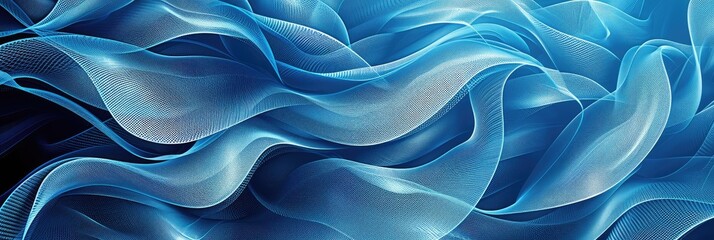 Wall Mural - Elegant Wavy Silk Texture in Blue Tones