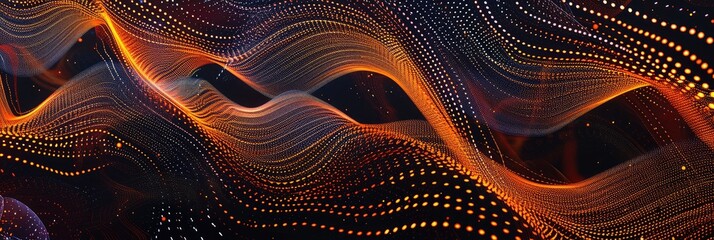 Wall Mural - Abstract Orange Particle Wave on Dark Background