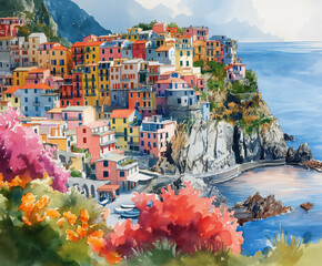 Sticker - Cinque Terre, Aquarell

