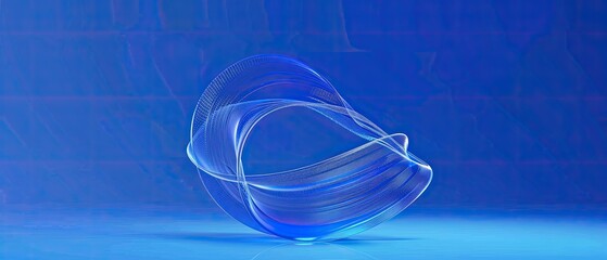 Wall Mural - abstract digital art piece with intertwined light waves, set on a blue background, creating a modern