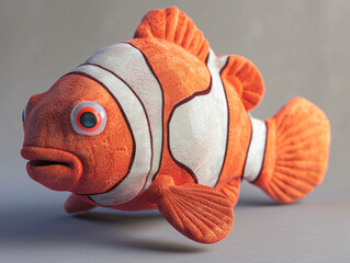 Wall Mural - Cute and kawaii squishy clown fish plush toy. It is smiling and has beautiful eyes. 