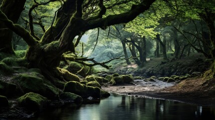 Canvas Print - Mysterious woodland scenery view.