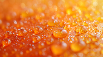 Water droplets scatter across the vibrant orange surface, capturing the light in a dazzling display of natures artistry