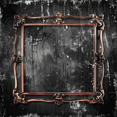 Wide copper blank frame against black and white grunge wallpaper creates a striking visual contrast.