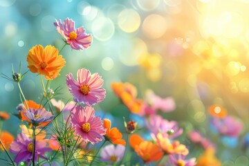 The blue sky and flowers