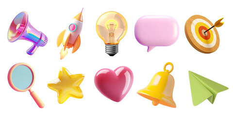 Wall Mural - social media marketing object png element set on transparent background