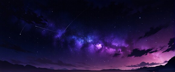 Space abstract background. purple star field of the milky way galaxy above the mountains..