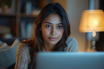 Poster - Woman working laptop screen living room