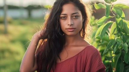 Wall Mural - portrait of a young latin woman outdoors24e853