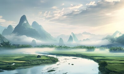 illustration of the guilin mountains in china