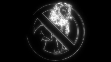 Canvas Print - white silhouette of Stop lion. Prohibited wild animal on black background.