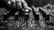 © CreativeLoom - A hand is pointing at a black and white image of a soundboard with many knobs