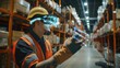 © Justlight - A worker using augmented reality to track inventory and restock materials on the production floor streamlining the supply chain process.