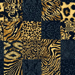 wild animal skins and arabesque damask brocade fabric patchwork wallpaper abstract vector seamless p