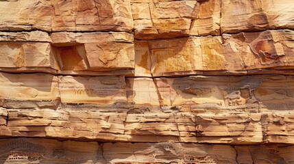 Poster - Close-up of a weathered sandstone cliff face, revealing layers of ancient history