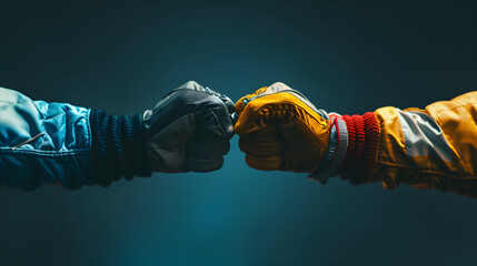 fist bump of two race car drivers gloved hands