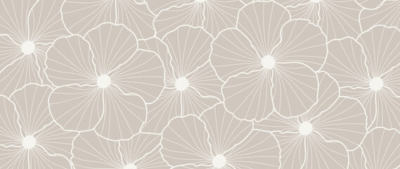 Wall Mural - abstract flower line art background vector. natural botanical elegant wildflower on beige background
