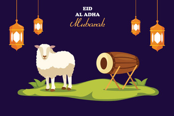 Wall Mural - Happy Eid Adha concept. Colored flat vector illustration isolated.