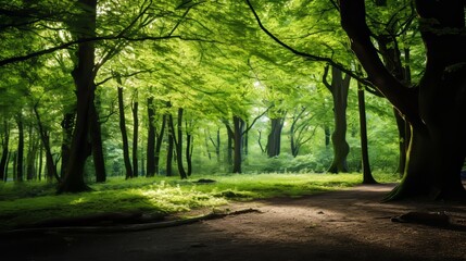 Poster - Tranquil woodland space under verdant canopy.