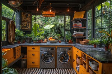 Wall Mural - Laundry room with indoor plant accents interior inspiration ideas