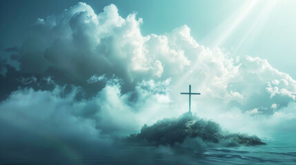 Wall Mural - The Holy Cross on the top of an island, with beautiful light and clouds behind